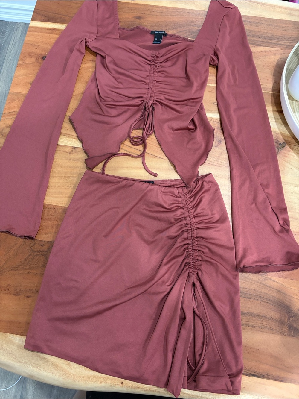 Forever 21 Rust Ruched Two-Piece Skirt Set